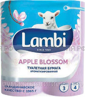 Туалетная бумага Lambi Apple blossom 3 сл. розовая 4шт. Ароматизированная *10